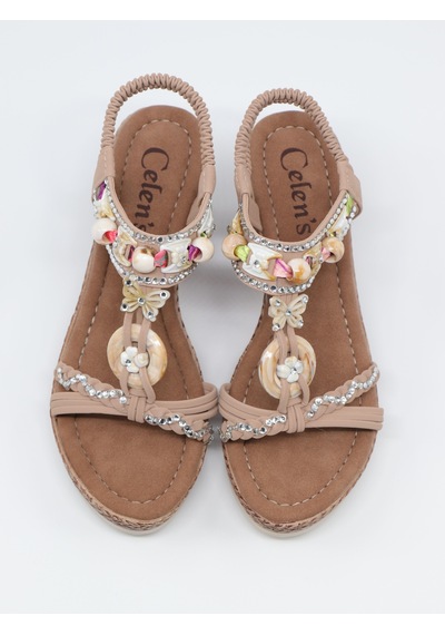 Nesilshoes Nesil Shoes Celens 10011 Vizon Dolgu Topuk Kadın Sandalet VİZON