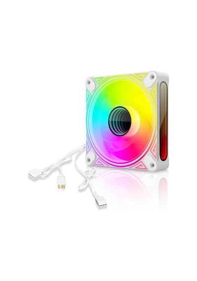 Coolmoon - Dm1 12cm Kasa Fanı 5v 3pin Argb Aura Sync 12v 4pin Pwm Soğutucu Fan - 120mm - Beyaz
