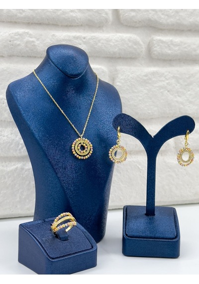Üç Renkli Dorika Model Kadın Gümüş Set Takımı Gümüş