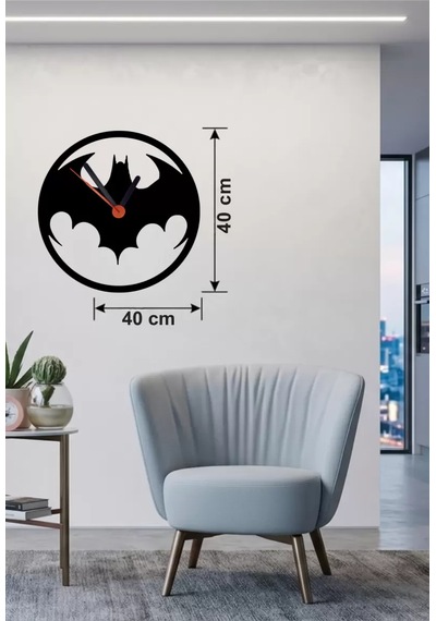 Batman Yarasa Logolu Ahşap Duvar Saati - 40x40 Cm Dekoratif Dc Temalı Belirtilmemiş