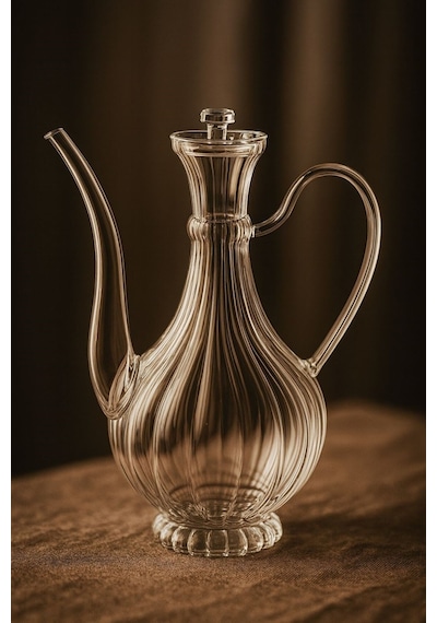Reoona Borosilikat Cam Glorry Yağlık Ve Sirkelik 2'li Set 700 Ml +700 Ml Bambu Standlı Çizgili Tasarım Şeffaf - Şeffaf