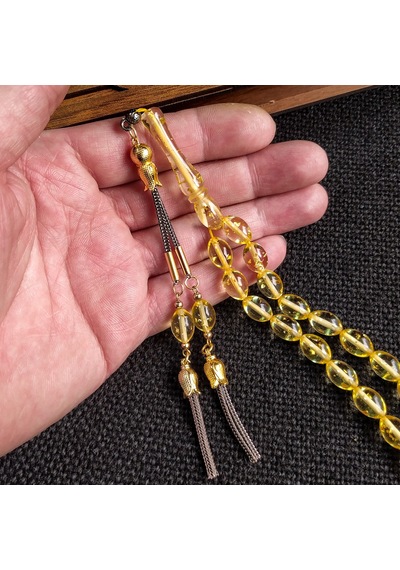 7x11 mm Altın Rengi Ateşi Kehribar İsme Özel Tesbih