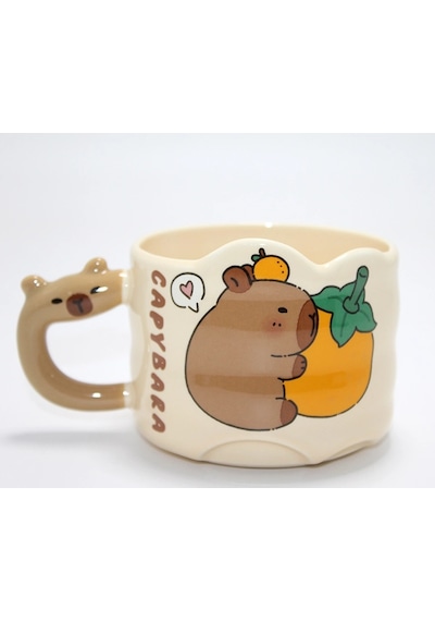 Capybara Figürlü Yayvan Formlu Porselen Kupa Bardak Alk5044 11
