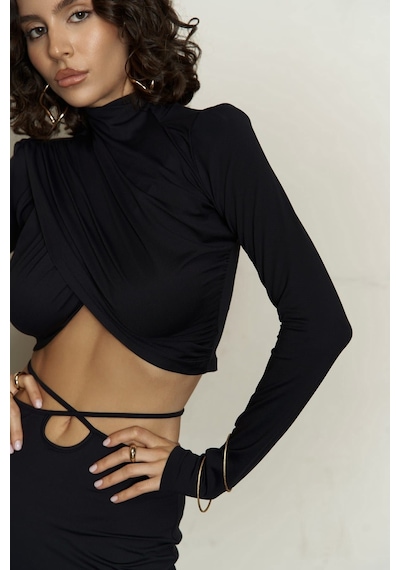 Mai Collection Mai Studios Co. Kelsey İp Detay Siyah Crop Etek Takım Siyah