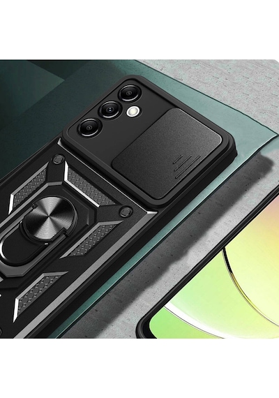 Zore Galaxy Uyumlu A14 Kılıf Magnetik Standlı Kamera Korumalı Sürgülü Vega Kapak - Mavi Mavi