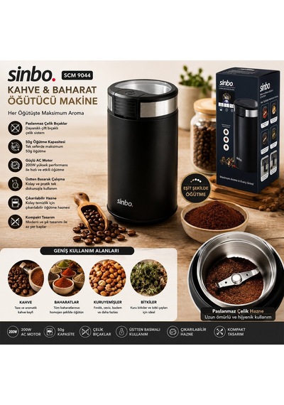 Sinbo Scm-9044 Kahve Ve Baharat Öğütücü 50 Gr 200w - 2 Bıçaklı Çelik Hazneli