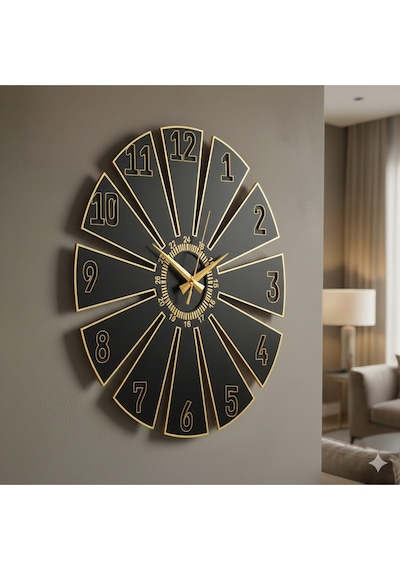 Vertex Model Duvar Saat Dekorasyon 45 Cm Siyah Gold