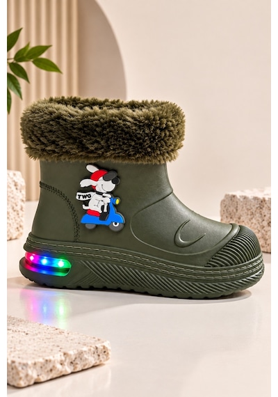 Muggo Muppy Işıklı Kürk Detaylı Unisex Çocuk Günlük Yağmur Ve Kar Botu Haki