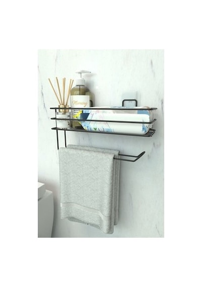 Metal Sabunluk Ve Kağıt Havlu Tutacağı İle Banyo Rafı Seti Açık Kahverengi