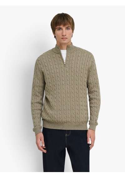 Only & Sons Onslouı Reg 12 Cabel Half Zıp Knıt Noos Erkek Kahverengi Kazak - 22033763