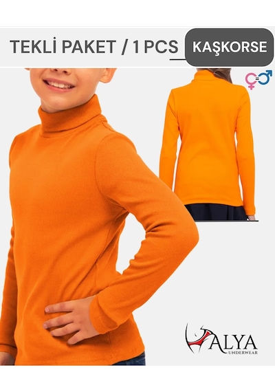 Alya Underwear Balıkçı Yaka Pamuklu Fitilli Kumaş Çocuk Kaşkorse Unisex Body Turuncu