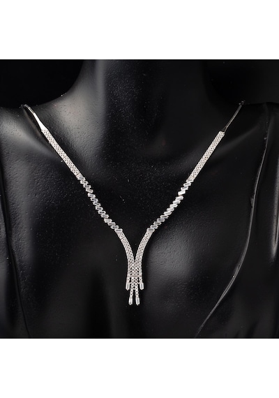 Baget Taşlı 14 Ayar Beyaz Altın Suyolu Set STVRB14K21858