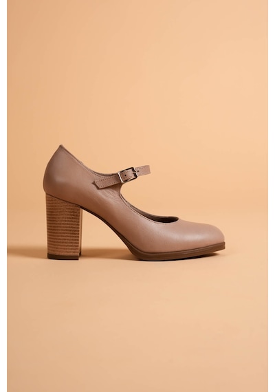 Analin Shoes Kadın Hakiki Deri Bantlı Topuklu Ayakkabı Dark Stone