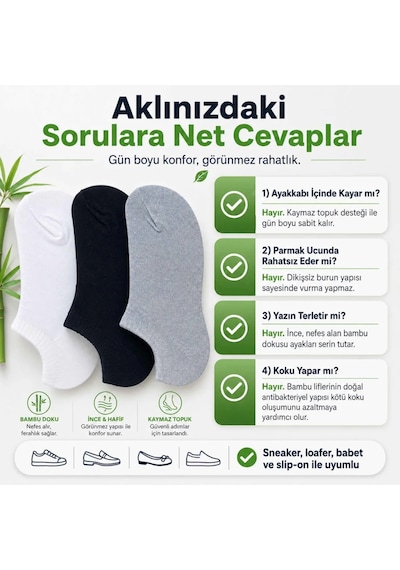 Çorap Giyim Erkek Bambu 6 Lı Dikişsiz Babet Çorap Siyah Beyaz Gri Görünmez Sneaker Çorap Nefes Alan Yumuşak