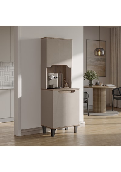 Defne Kahve Köşesi, Çok Amaçlı Dolap, 4 Kapaklı Kiler Dolabı, Mutfak Dolabı 60 Cm Atlantik Çam - Kumtaşı Defne Kahve Köşesi, Çok Amaçlı Dolap, 4 Kapaklı Kiler Dolabı, Mutfak Dolabı 60 Cm Atlantik Çam - Kumtaşı