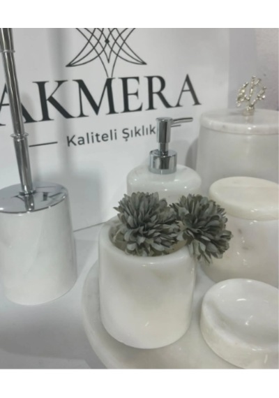 Akmera Elite 7 Parça %100 Gerçek Mermer Banyo Seti beyaz - Krom