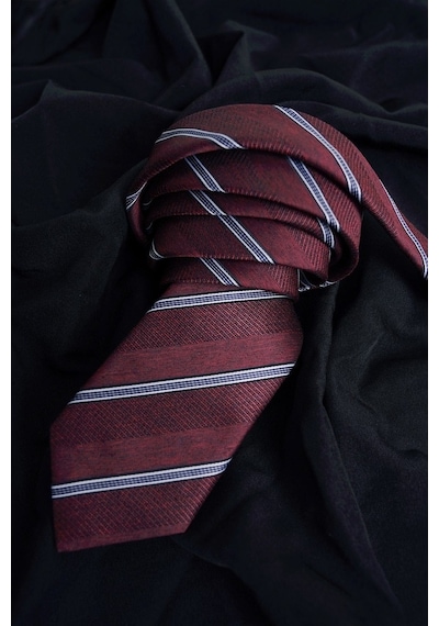Gömlek Kravat Seti (Bordo Çizgili Kravat & Siyah Saten Slimfit G Siyah