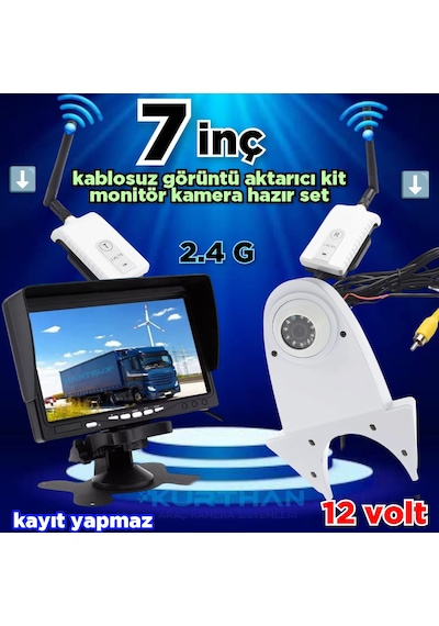 7 İnç Monitör Kablosuz Görüntü Aktarıcı Beyaz Tepe Kamera 12 Volt