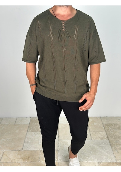 Cocopelli Lazer Kesim Örme Haki T-shirt Coc2021 Haki