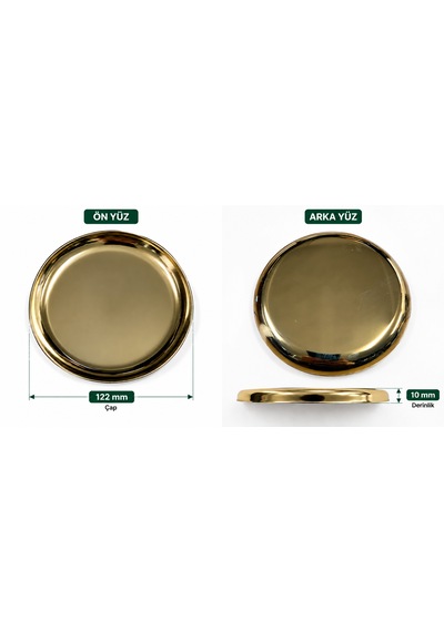 6 Adet Lüks Gold Paslanmaz Çelik Sunum Tabağı 12,2 Cm Dekoratif Lokumluk Çikolatalık Sunumluk Seti
