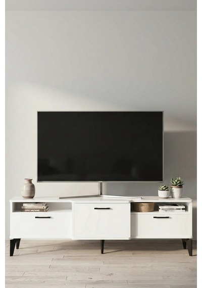 Mistral Tv Sehpası Metalik Beyaz 160x40 Cm Çok Renkli