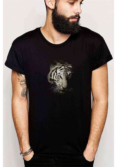 Black And White Tigers Baskılı Siyah Erkek Tshirt