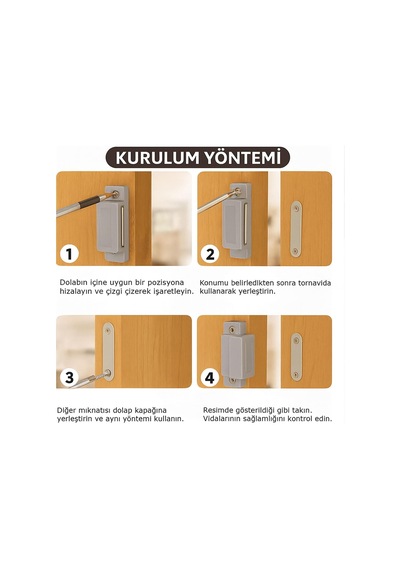 Lexroo Mıknatıslı Çıt Çıt 5 Cm Paslanmaz Metal Kapak Tutucu Dolap Açılır Kapanır Çekmece Kapatma