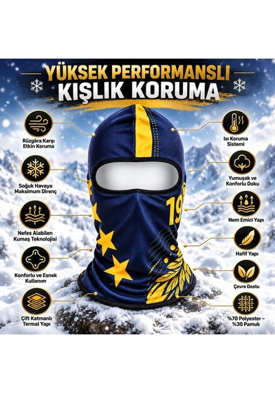 Teorastore Taraftar Maskesi Kışlık Unisex Termal Balaklava Boyunluk Nefes Alabilen Rüzgara Dayanıklı Kırmızı