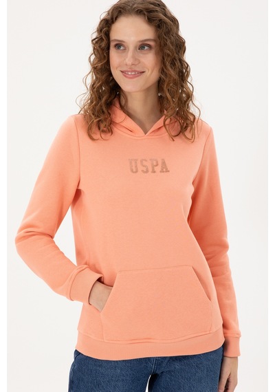 U.S. Polo Assn. Kadın Somon Basic Kapüşonlu Sweatshirt 50289536-VR047