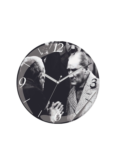 Atatürk Sessiz Akar Bombeli Gerçek Cam Duvar Saati Siyah