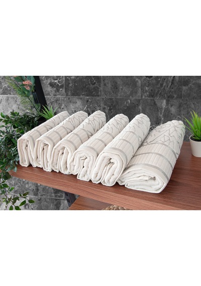 Çınar Jakarlı 6 Lı Kadife Pamuklu El Ve Yüz Havlu Seti 50x90 Cm - 04557 - Gümüş Gümüş
