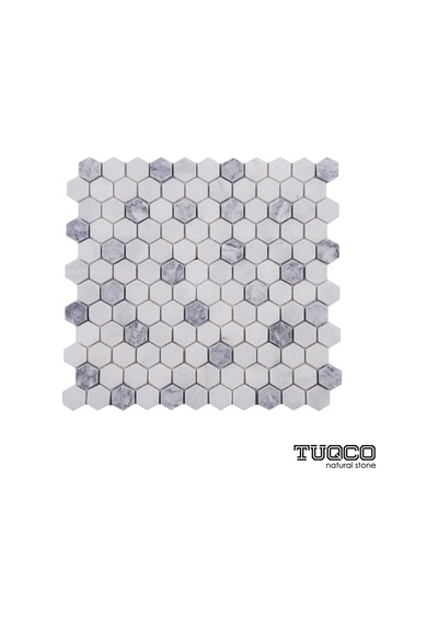 1’’ Hexagon Muğla B. - Gümüş Eskitme Mermer Mozaik