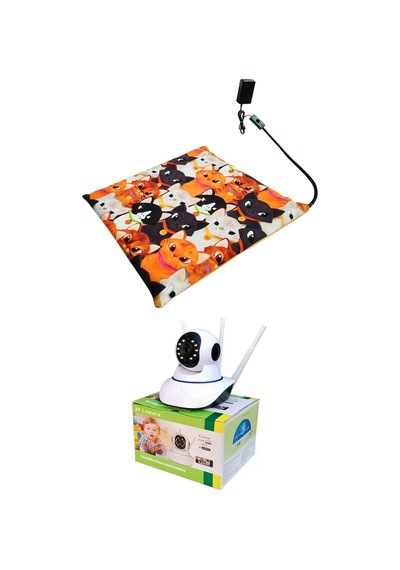 Evcil Hayvan İzleme Güvenlik Kamerası Ve Isıtıcılı Kedi Köpek Minderi Set 45cmx45cmx5cm 12v