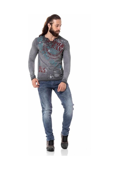 Cipo & Baxx Erkek Uzun Kollu Vintage Baskılı Sweatshirt Cl512 Gri