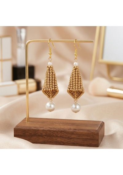 Cutemodels İncili Camel Rengi Küpe Bej