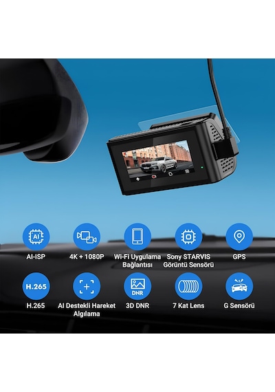 Kawa D11 2 Kameralı Ön/arka 4k+1080p Starvıs Sensörlü Yapay Zeka Destekli Wi-fi Gps'li Araç Kam Sku: Smg8690010049155