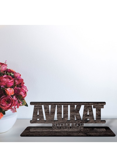 Kişiye Özel Mesleki Avukat Ahşap Masa İsimliği - A3