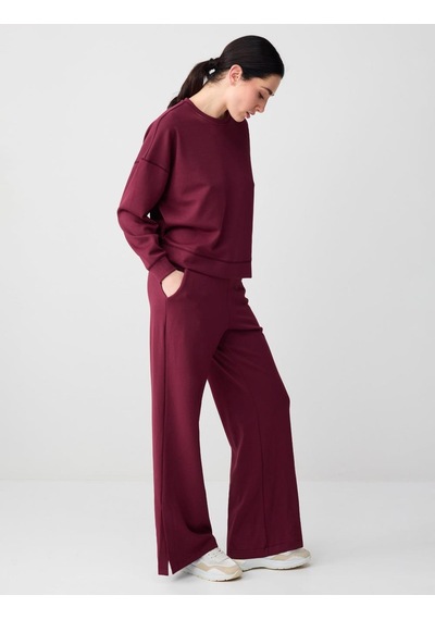 Jimmy Key Bordo Yüksek Bel Bol Paça Cep Detaylı Örme Pantolon 5ww186144562
