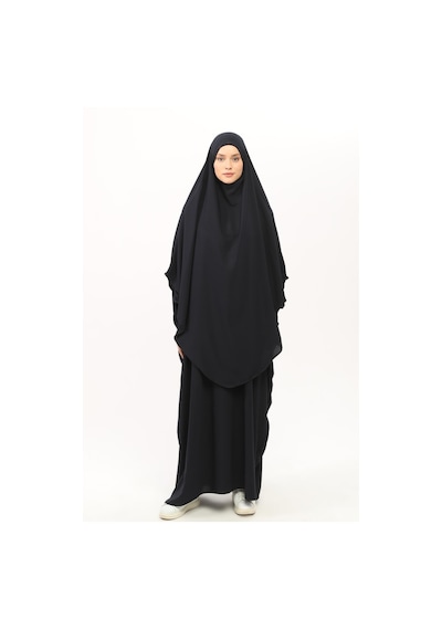 Altobeh Sultanbaş Nikaplı Çarşaf Cilbab Khimar Abaya Kolu Lastikli Hakim Yaka Peçeli Ferace Medine İpek Lacivert 1412-36-s-m Lacivert