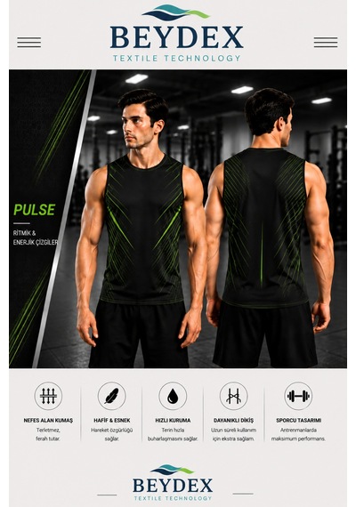 Beydex Erkek Nem Emici Hızlı Kuruma Ss-26 Collection Sporcu Sıfır Kol T-shirt Gym Yeşil