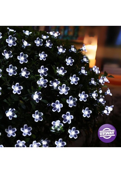 Güneş Enerjili Silikon Çiçekli Beyaz Renkli Dekoratif Bahçe Ve Balkon Süsleme Led Işıklar Beyaz