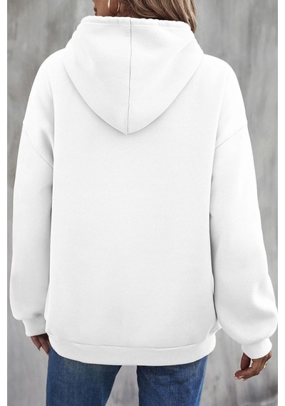 Uyguntarz Unisex California Baskılı Kapüşonlu Sweatshirt beyaz