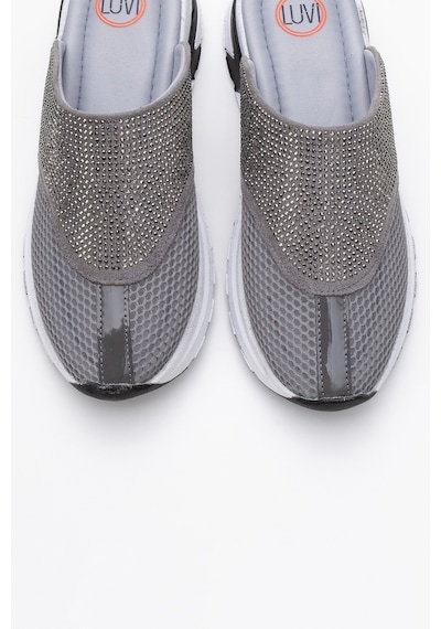 Luvishoes Glea Gri Taşlı Fileli Burnu Kapalı Kadın Terlik Gri