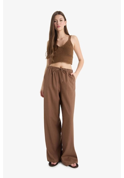 Defacto Wide Leg Çift Cepli Beli Lastikli Standart Boy Keten Karışımlı Pantolon E1981ax25smbn534 Kahve
