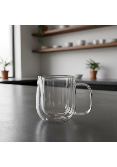 Lexroo Çift Cidarlı Kulplu Cam Kupa - 250 Ml Isıya Dayanıklı Borosilikat Çay Ve Kahve Kupası Çok Renkli