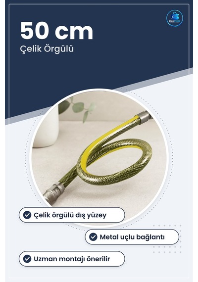 Doğalgaz Hortumu Flex Çelik Örgülü 50 Cm Esnek Kombi Ocak Cihaz V