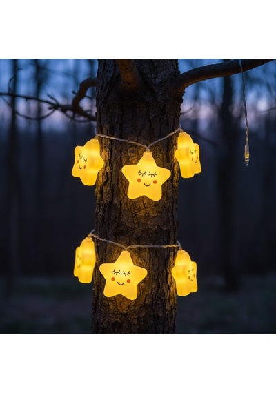 10 Metre Yıldız Şekilli Led Işık Zinciri Sıcak Sarı Işık, 10 Adet Dekoratif Yıldız, Pilli Çalışan Dekoratif Aydınlatma Perde Işık Ev, Çocuk Odası, Parti Ve Yılbaşı Süslemeleri İçin