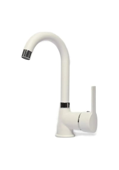 Beyaz Kısa Lavabo Bataryası Delta Banyo Sıcak Soğuk Su Girişli Musluk Beyaz
