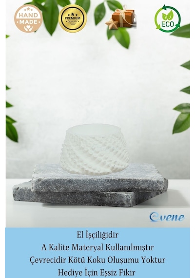 Mumluk Şamdan 3 Adet Tealight Ve İnce Mum Uyumlu Ejderha Yumurtası Model - Beyaz