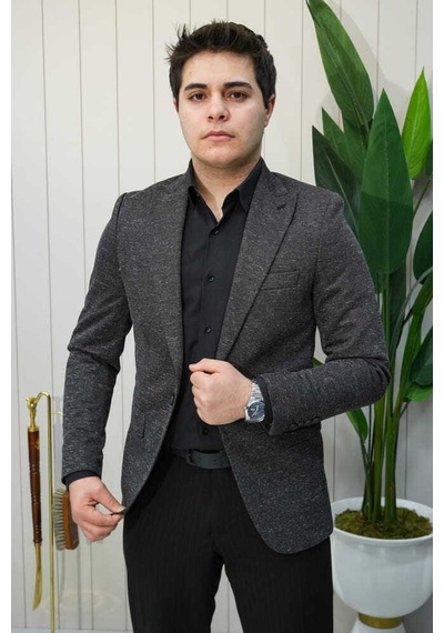 Bys Beystil Sivri Yaka Kırçıllı Siyah Ceket Eylül- Slim Fit